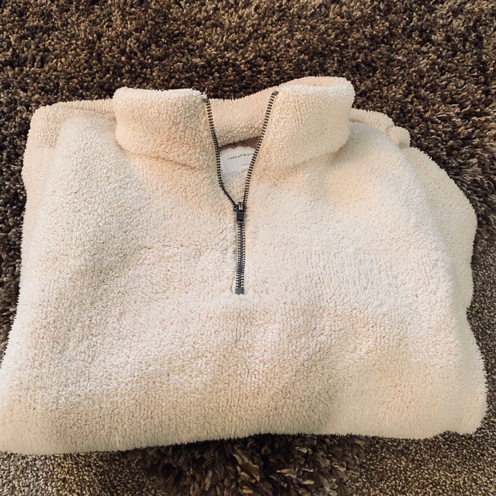 White quarter zip Sherpa